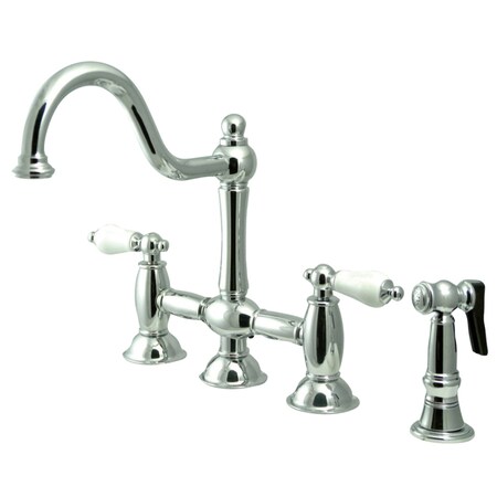 Kingston Brass KS3791PLBS Restoration Bridge Kitchen Faucet W/ Brass Sprayer, Chrome KS3791PLBS